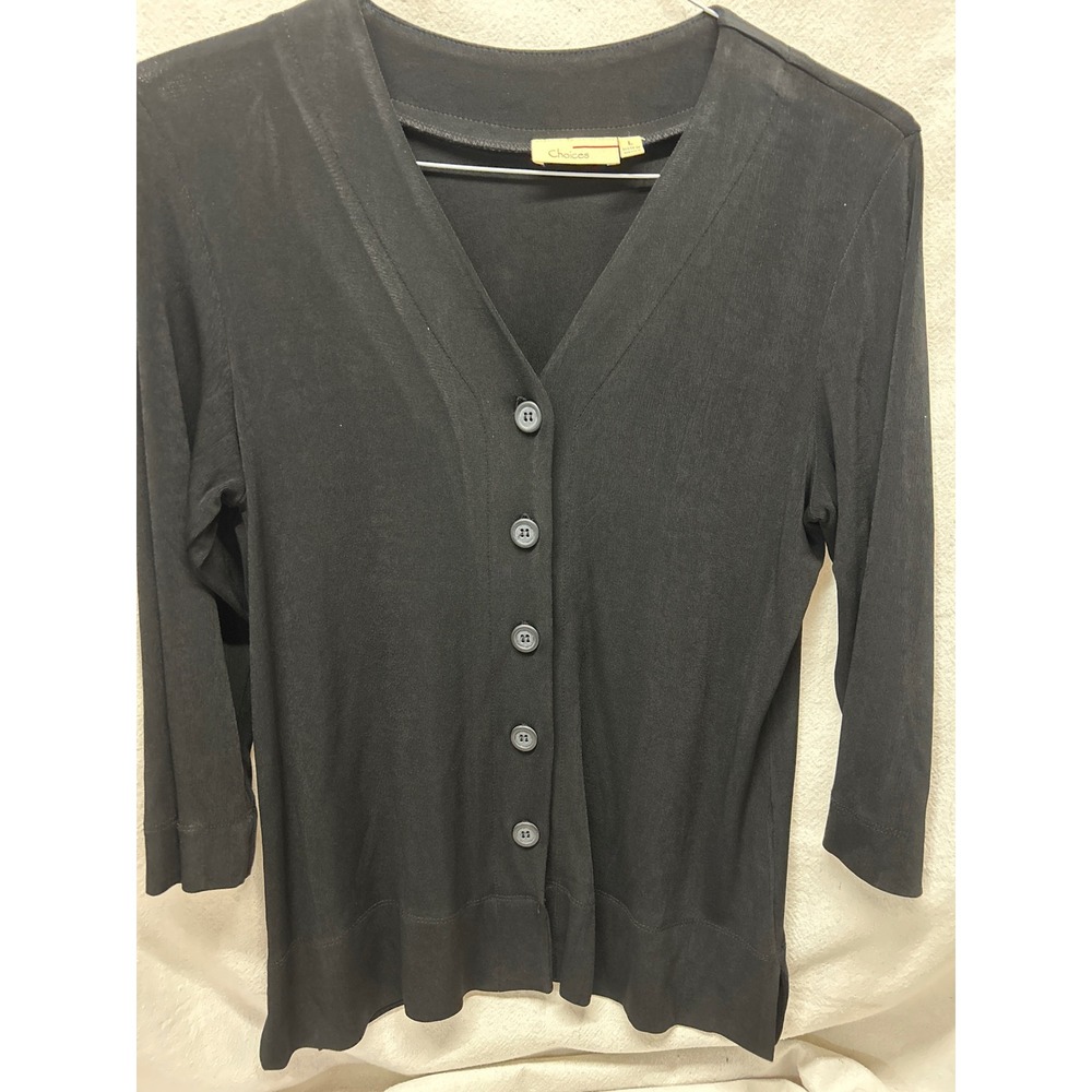 Cardigan Choices Women Black V-Neck Button Front 3/4 Sleeve JQSR0101 Size L
